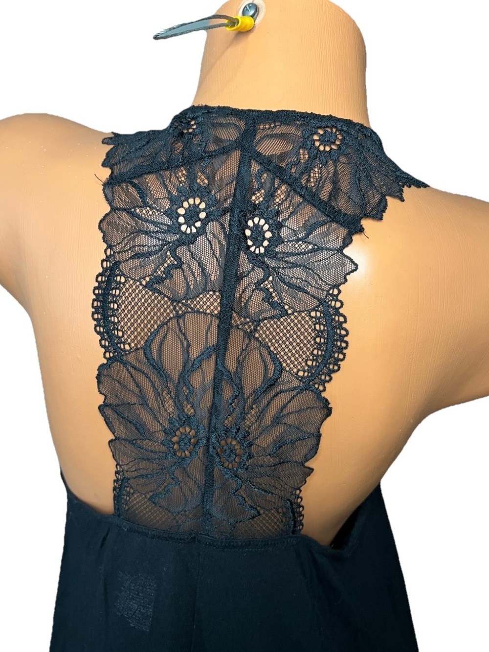 Gilligan & O'Malley Black Lace-Back Chemise Gown Nightgown M Modal